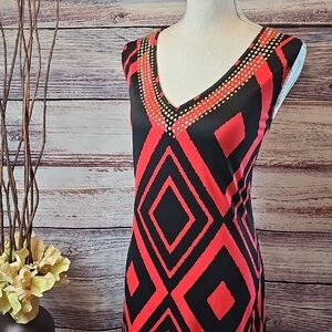 NY COLLECTION RED & BLACK SLEEVELESS PULLOVER MAXI DRESS